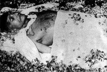 The body of Mohandas Gandhi, assassinated on Jan. 30, 1948