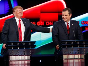 YouTube screen cap of Donald Trump and Ted Cruz at a January 2016 debate