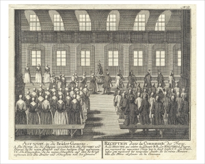 18th c. Moravian illustration of receiving new brothers