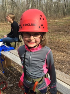 Lena in her helmet and harness